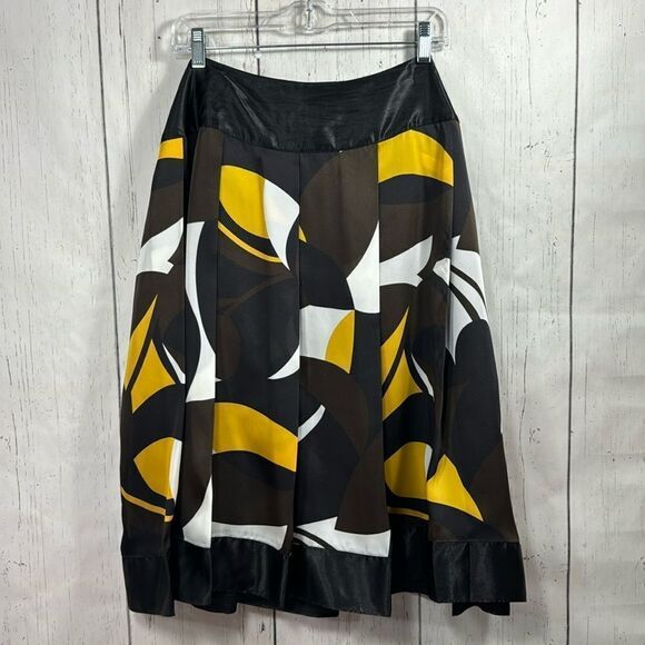 Nygard Collection Black White Yellow Abstract Midi Skirt Art Print Size 18 - Picture 1 of 12